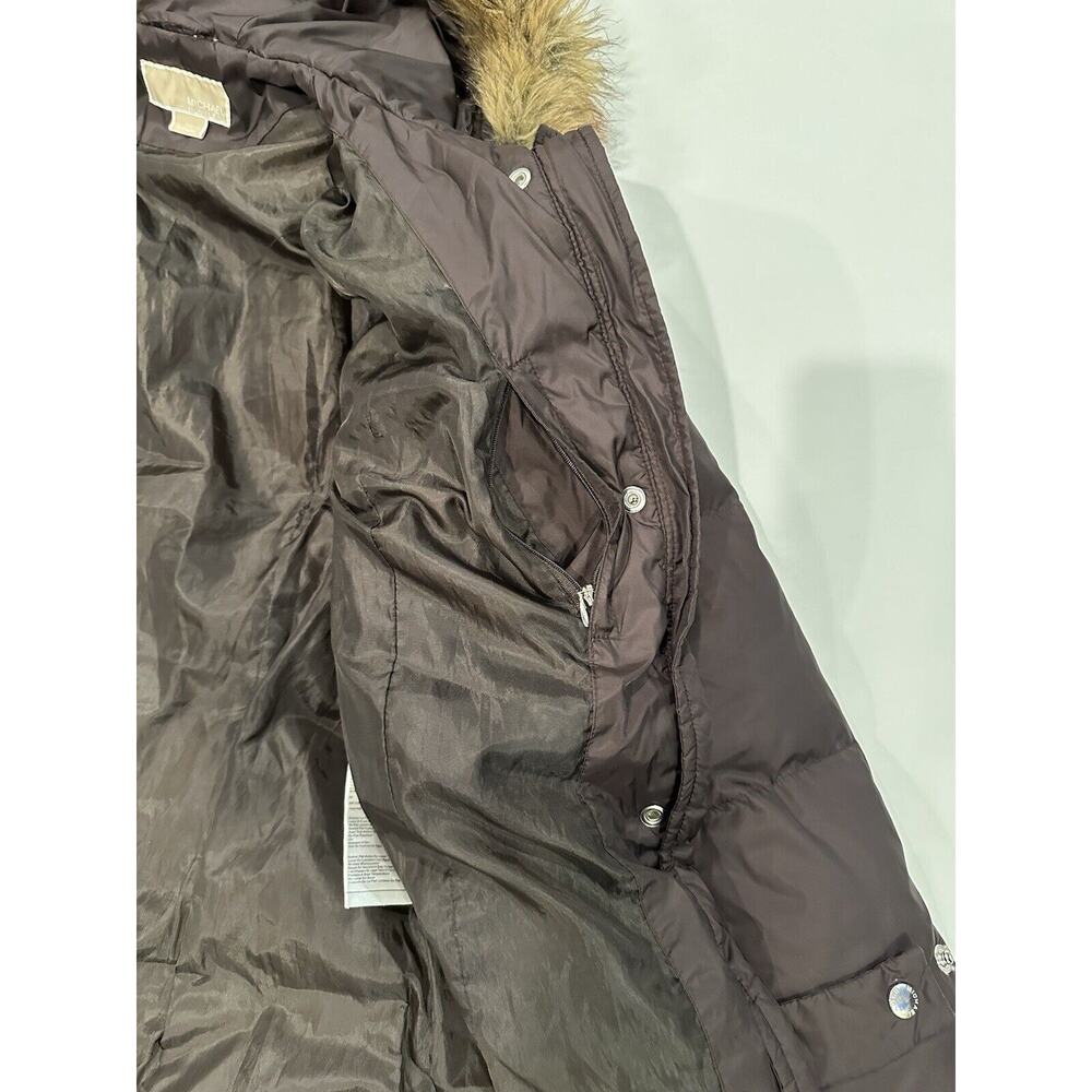 Michael Kors Women’s M Down Puffer Parka Winter Coat Hood With Fur Trim Brown - Picture 12 of 16